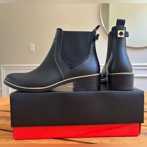 Kate Spade Black Ankle Booties with Gold Accent